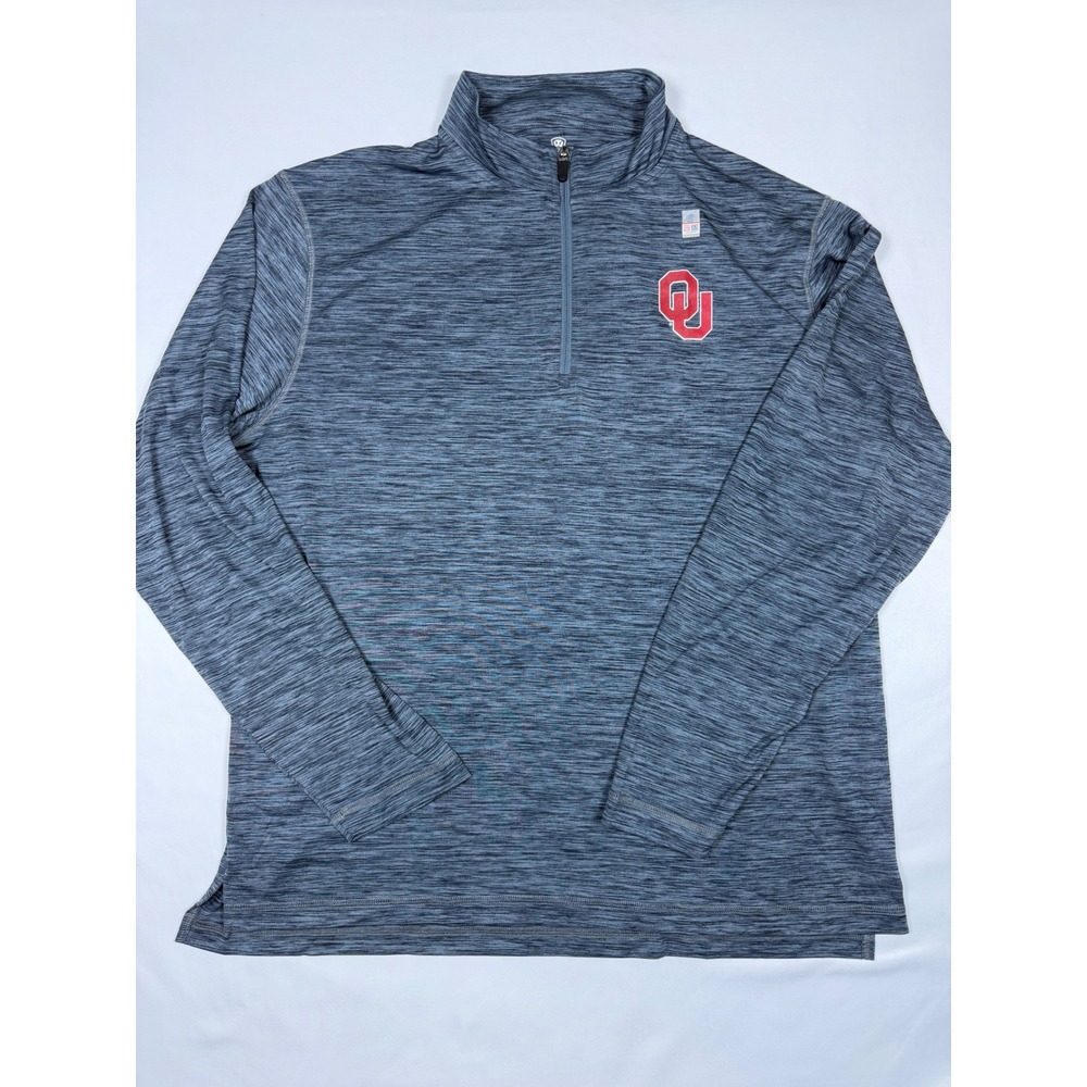 Top of the World Oklahoma Sooners Mens XL Quarter Zip Pullover Heather Grey Navy